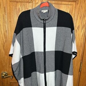 Black and White Fringe Poncho/Sweater by Siriano